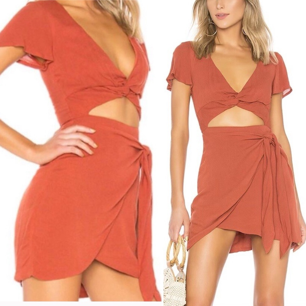 Majorelle Evelyn dress in terracotta- wrap skirt XXS
